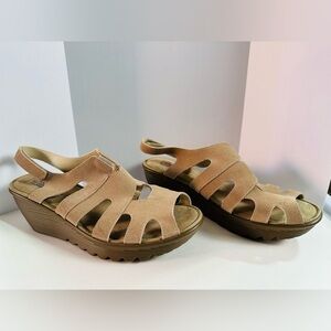 Sketchers Suede Peep-toe Slingback Size 10 Platform Wedge Heel Hook & Loop Strap